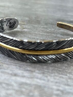 Two-Tone Feather Cuff Bracelet - Gold & Silver